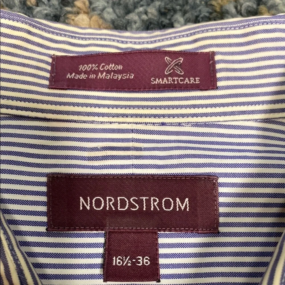 Nordstrom Blue Pin Stripe Dress Shirt with Pointed Collar Career Professional